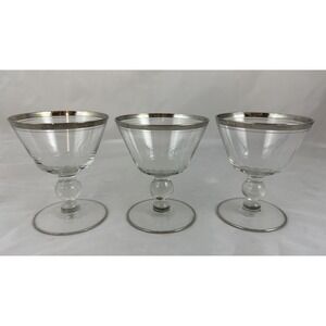 Glastonbury Lotus Moonlite Champagne/Tall Sherbet Glasses Set Of 3 Silver Rim